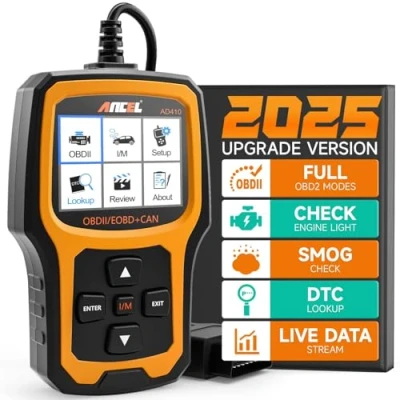 Abbildung von ANCEL AD410 Enhanced Auto OBD2 Diagnosegerät, OBDII/EOBD Diagnose Fehlerspeicher Auslesen, 8 Sprachen DTC KFZ Diagnosegerät für nach 1996 Alle Fahrzeuge (Schwarz/Gelb)