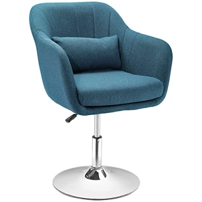 Abbildung von HOMCOM Sessel Loungesessel mit Armlehne, Lendenkissen, Gepolstert Relaxsessel Metallrahmen, Leinenoptik, Höhenverstellbar Drehstuhl für Schlafzimmer, Wohnzimmer, Hellblau