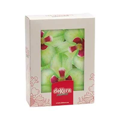 Abbildung von Dekora Orchideen Tortendeko Essbar 10 Essbare Blumen für Torte aus Esspapier Grün 7,5 x 8,5 cm