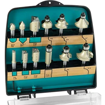 Abbildung von ENT 09012PLUS 12 tlg. HW Fräser PLUS Set in bruchfester Kunststoffkassette Oberfräser mit Schaft 8 mm Nutfräser Grundschneide zum Einbohren