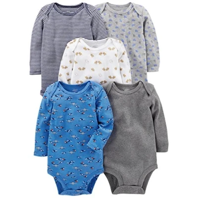 Abbildung von Simple Joys by Carter&#039;s Unisex Baby Long Sleeve Bodysuit Pack of 5 Body, Blau/Grau/Weiß, 0 3 Monate (5er Pack)