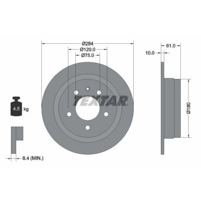 Abbildung von TEXTAR 92022400 Bremsscheibe 284 10 05/06 120 voll ohne Radbefestigungsbolzen, Radnabe BMW: 6 Coupe, 5 Limousine