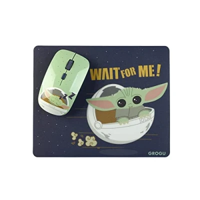 Abbildung von WONDEE 2 in 1 Set Kabellose Maus und Mauspad mit Baby Yoda Grogu Design aus The Mandalorian von Star Wars Offizielle Artikel