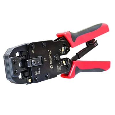 Abbildung von AIXONTEC Crimpzange Premium Qualität Universelles Crimpwerkzeug für Modularstecker Handkrimpzange geeignet RJ45, RJ12, RJ11, RJ10, 4P2C, DEC