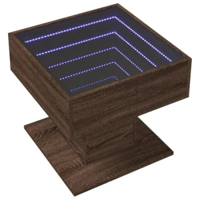 Abbildung von vidaXL LED Couchtisch, Beistelltisch mit Infinity Spiegel, Kaffeetisch Sofatisch für Wohnzimmer, Wohnzimmertisch, Braun Eichen Optik Holzwerkstoff