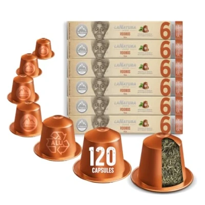 Abbildung von La Natura Lifestyle 120 x Rooibos Tee in Aluminiumkapseln, kompatibel mit Nespresso®3 Kapselmaschinen, 100% Recyclebar, koffeinfreier aus Südafrika