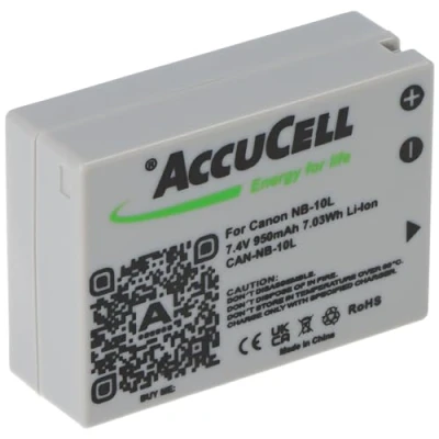 Abbildung von AccuCell Akku passend für Canon NB 10L, PowerShot SX40 HS, Li Ion 7,4 Volt, 750 950mAh Abmessungen 45,5x32,4x15,2mm