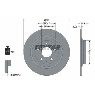 Abbildung von TEXTAR PRO 92242703 Bremsscheibe 303 10 05/06 114,3 voll beschichtet ohne Radbefestigungsbolzen, Radnabe MAZDA: CX 5 II, I, 30