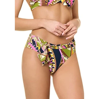 Abbildung von goldenpoint Bikini Damen Badeanzug Slip hoher Schnitt mit Gürtel Glam Suite, Farbe Mehrfarbig, Größe XL