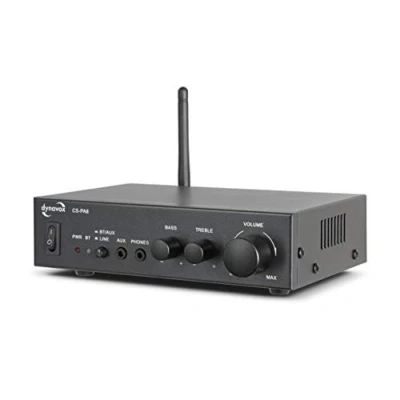 Abbildung von Dynavox Mini Verstärker CS PA8, Stereo Digital Verstärker, schraubbare Anschluss Terminals, integrierte BT Antenne und Kopfhörer Anschluss, schwarz