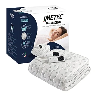 Abbildung von Imetec Scaldasonno Adapto, Doppelwärmeunterbett, 150x160 cm, geringer Verbrauch, patentierte Technologie, schnelle Erwärmung, individuelle Temp., 100 % Baumwolle, Made in Italy, 2 Steuerungen, 6 Temp.