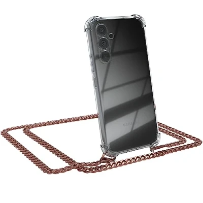 Abbildung von EAZY CASE Handykette kompatibel mit Samsung Galaxy A54, Smartphone Lanyard, abnehmbar, Hülle Kordel zum Umhängen, Riemen, Handyhülle Kette für Smartphones in Metall Rosé Gold