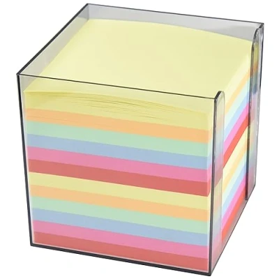 Abbildung von Wedo 2702651 Zettelbox Kunststoff (9 x 9 cm, rauchglas gefüllt, circa 700 Blatt, 6 farbig)