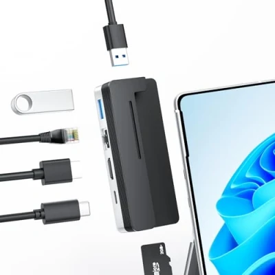 Abbildung von BYEASY Surface Pro 9 Dockingstation, 6 in 2 Microsoft USB C Hub mit 100W PD Charge, 2*USB 3.1, 4K@60Hz HDMI, 1000M Ethernet LAN, TF Kartenleser Designed Expansion für