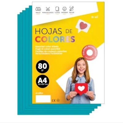 Abbildung von Buntes Papier A4 80g für Drucker &amp; Basteln, Farbige Blätter Kinder, Kreativprojekte, Karten Schule M office (50 Blatt, Türkisblau)