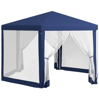 Abbildung von Outsunny Pavillon 4x3m Sechseckig Wasserabweisend Stabil Winterfest mit Moskitonetz Partyzelt Gartenzelt 6 Seitenteilen Gartenpavillon für Camping Garten, Blau