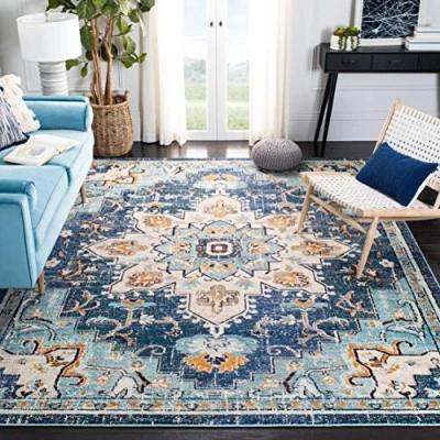 Abbildung von SAFAVIEH Distressed Teppich für Wohnzimmer, Esszimmer, Schlafzimmer Madison Collection, Kurzer Flor, Blau und Hellblau, 244 X 305 cm