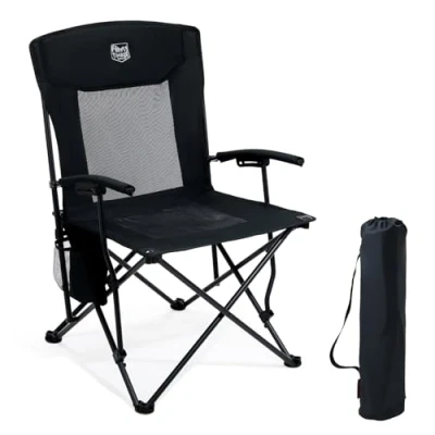 Abbildung von TIMBER RIDGE Campingstuhl Faltbar leicht Klappstuhl 150 kg Belastbarkeit mit hohem Rücken und Netzrücken Outdoor bequem, tragbar Strandstuhl für Festival, Angeln, Garten, Picknick, Essensbereich