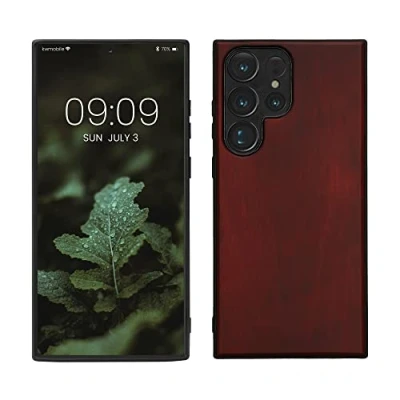 Abbildung von kwmobile Hülle kompatibel mit Samsung Galaxy S23 Ultra Holz Case stoßfestes Handy Cover TPU Handyhülle in Dunkelrot