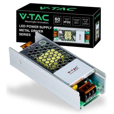 Abbildung von V TAC Professionelles Netzteil für LED Streifen, 60 W, 24 V, 2,5 A, mit 1 Ausgang, Transformator aus Metall elektronische Geräte, Kameras, Bildschirme, ultradünn, Eingang AC 100 240