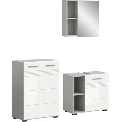 Abbildung von welltime Badmöbel Set &quot;Calicio, bestehend aus: Midischrank, Waschbeckenunterschrank,&quot;, (3 St.), Spiegelschrank, hochwertige MDF Front mit Rillenfräsung