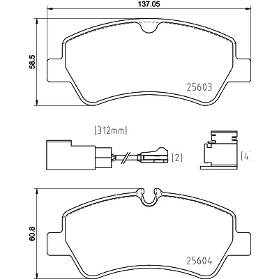 Abbildung von HELLA 8DB 355 025 161 Bremsbelagsatz inkl. Verschleißwarnkontakt mit Bremssattelschrauben Zubehör FORD: Transit V363 Kastenwagen, Mk6 Bus