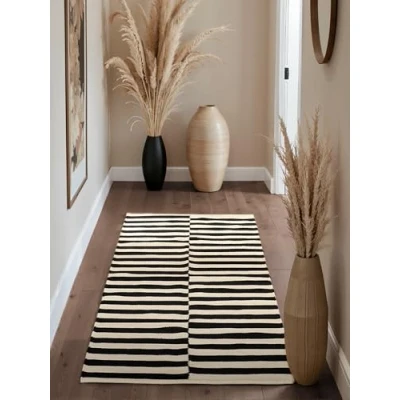 Abbildung von HANSE Home Wollteppich Donna, rechteckig, Höhe: 5 mm, handgewebt, Wolle, Natur, Wohnzimmer, Schlafzimmer, Modern, Streifen