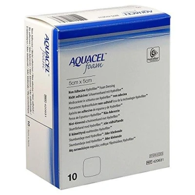 Abbildung von Aquacel Schaumstoffkompresse, nicht klebend, 5 x cm, 10 Stück.
