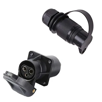 Abbildung von ETUKER Stecker 3 Polig &amp; Steckdose Polig, Anhänger 12V, Din 9680 Adapter Für Anhänger/LKW/RV/Cars/Universelles Zubehör (4 Mount Punkte Schraubenende)