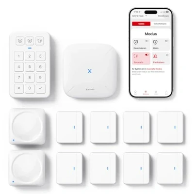 Abbildung von X Sense Smart Home Sicherheitssystem AS12, Alarmanlage für Tür und Fenster, Codeschloss die Haustür mit App, funktioniert Alexa, Fenstersensoren, Bewegungsmeldern, Keypad