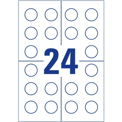 Abbildung von AVERY Zweckform L7802 10 Prüfplaketten bedruckbar (Ø 30 mm auf DIN A4, selbstklebend, abziehsicher, manipulationsichere Dokumentenfolie, Prüfetiketten, blanko) 240 Aufkleber Blatt weiß