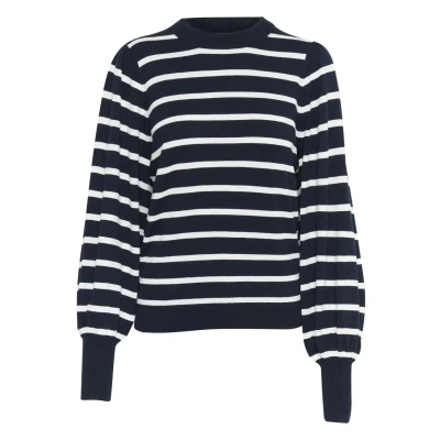 Abbildung von KAFFE Strickpullover KAlizzy Damen Langarm Streifen Pullover Pulli Rundhals Midnight Marine/Chalk Stripe L