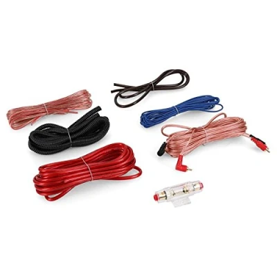Abbildung von auna CS Kit 8000 Lautsprecher Kabelset, Anschlusskabel Car HiFi, Komplettset zum Anschluss Einer Autoendstufe, Massekabel, 60 A Sicherung, vergoldete Anschlüsse,