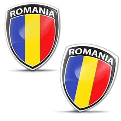 Abbildung von Biomar Labs® 2 x Aufkleber 3D Gel Silikon Abzeichen Stickers Auto Motorrad Fahrrad Fenster Tür PC Handy Tablet Laptop Rumänien Romania Rumänische Flagge Flag Fahne F 165