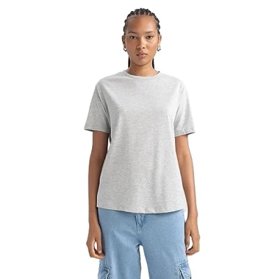 Abbildung von DeFacto Women&#039;s B0642AX T Shirt, Grey Melange, Large