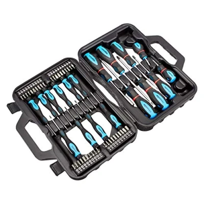 Abbildung von Amazon Basics Schraubendreher Set, 58 Stück, Präzisions Schlitze, Kreuzschlitz, Torx, Schwarz