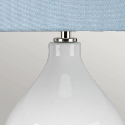 Abbildung von Elstead Lighting ISLA PN TL BLUE Tischleuchte E27 1x60W Keramik/Stahl weiß/Nickel poliert, Kunstseide Liberty blau H:64cm B:36cm Ø36cm dimmbar