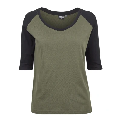 Abbildung von Urban Classics Ladies 3/4 Contrast Raglan TEE Tshirt print, Damen, Größe: 5XL, Olive/black