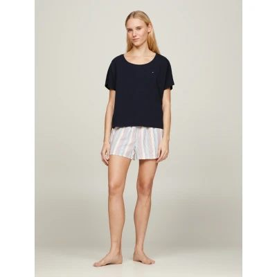 Abbildung von Tommy Hilfiger Underwear Shorty SS PYJ SET WOVEN (Set, 2 tlg., Shirt+Shorts) Shirt uni, Shorts gemustert