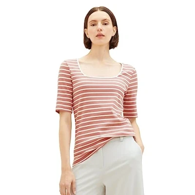 Abbildung von TOM Tailor Tshirt print, Damen, Größe: XXL, Rose offwhite stripe