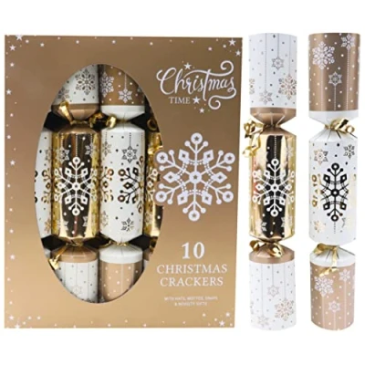 Abbildung von Toyland® 10 Deluxe Gold und Creme Hüte, Mottos, Druckknöpfe originelle Geschenke inklusive Tischdekoration