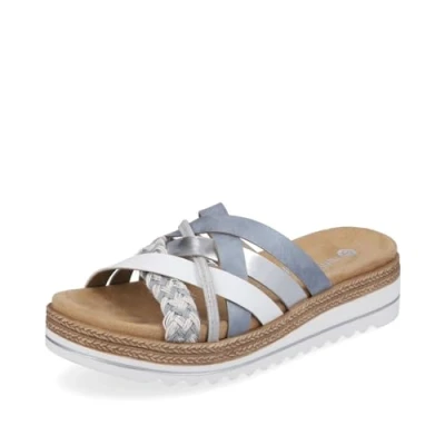 Abbildung von Remonte Pantolette flach bleuweisssilver ice bleu weiss, Damen, Größe: 38, weiss silver Schuhe