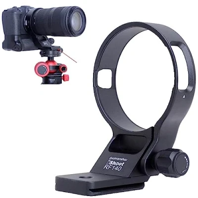 Abbildung von iShoot Metall Stativ Halterungsring, Objektivkragen, kompatibel mit Canon RF 100400 mm f/5.68 IS USM, Objektivstützhalterung, Unterseite ist Arca Swiss Fit Schnellwechselplatte Schwalbenschwanznut