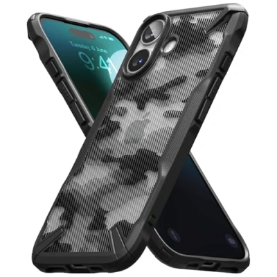 Abbildung von Ringke Fusion X Case Kompatibel mit iPhone 16 Hülle, [Robuste Schutz] Tarnmuster Design Robuster Bumper Stoßfest Anti Kratzer Fortschrittlicher Schutz Handyhülle Camo Black