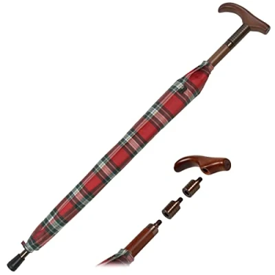 Abbildung von iX brella Stützschirm höhenverstellbar mit Holzgriff Karo rot