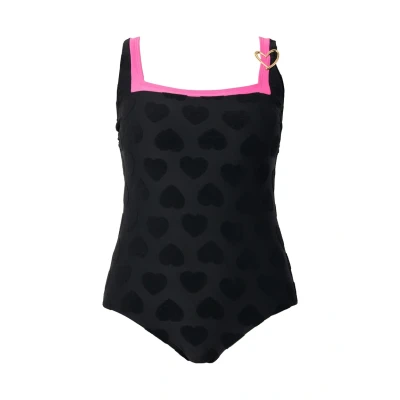 Abbildung von Ulla Popken Monochrome Heart Print Badeanzug, Damen, Größe: 42, Black