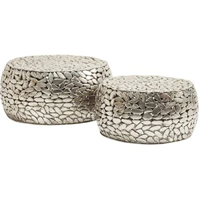 Abbildung von Kare Design Couchtisch Pebbles Deluxe, Silber, 2er Set, 56/66cm Durchmesser, rund, Standfest, Beistelltische für Flur, Wohnzimmer, Schlafzimmer, 30x66x66 cm (H/B/T)