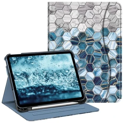 Abbildung von Fintie Schutzhülle für iPad der 10. Generation 10,9 Zoll (Modell 2022), Multi Winkel Ansicht, mit Stifthalter und Tasche, automatischer Schlaf /Wachmodus, Achat Sechskante