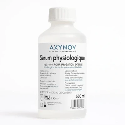 Abbildung von NaCl 0.9 500 ml Isotonische physiologische Kochsalzlösung Nasenfrei Baby Nase Wundreinigung Saline Solution Lösung für die Nasen Augen AXYNOV