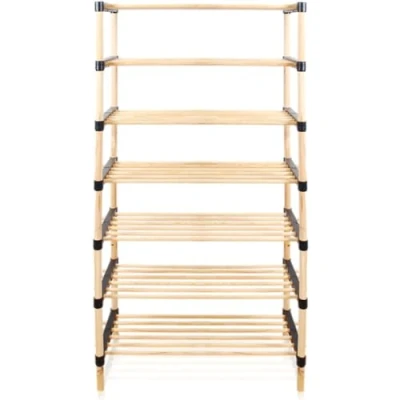 Abbildung von Stimo Schuhregal 7 Böden Organizer Holz Regal Schuhablage Mehrzweckregal Schuhständer (7 Ebenen hoch)